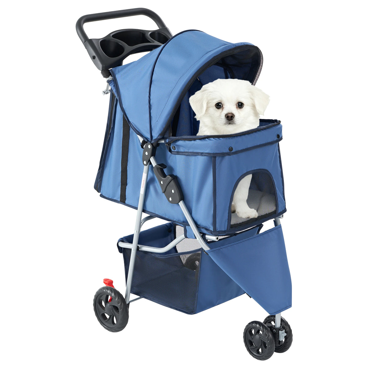 3 Wheels Foldable Pet Stroller for Small Dogs and Cats Stroller with Mesh Windows Storage Basket Cup Holder for Outdoor Use