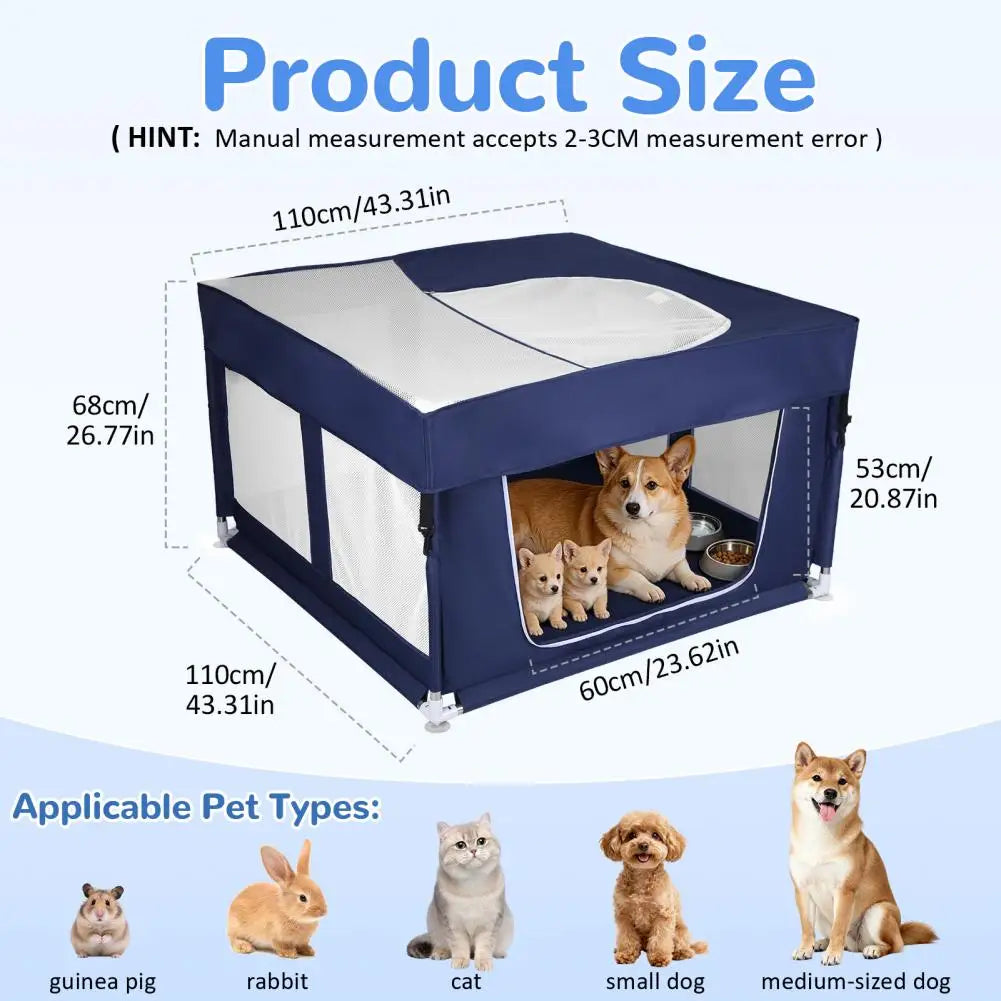 Foldable Dog Playpen with Top Cover,Indoor Outdoor Puppy Fence with Sturdy Steel Frame&Oxford Cloth,Pet Playpen with Mesh Cover