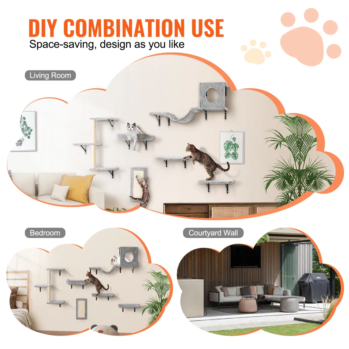 Wall Mounted Cat Shelves Cat Wall Shelves and Perches with Jumping Boards Cat Tree & Cat Grip Cat Furniture and Shelves