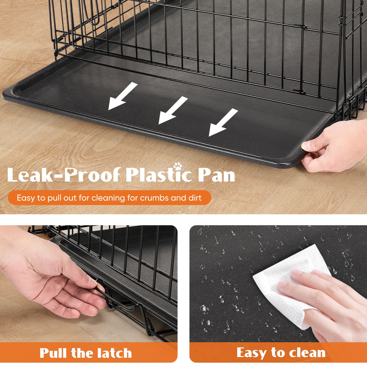 48 Inch Double Door Folding Metal Wire Dog Cage with Plastic Leak-Proof Pan Tray Extra Large Pet Kennel for Outdoor Travel