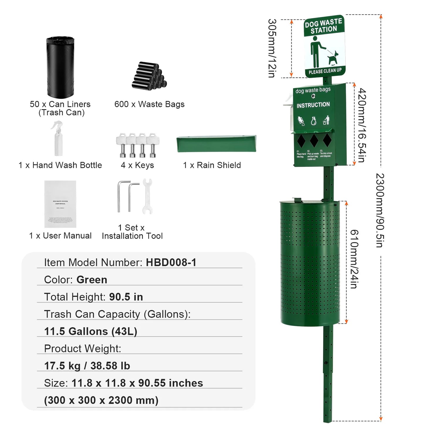 Dog Waste Station with Hand Wash Bottle Commercial Dog Poop Station Bag Dispenser Dog Waste Disposal System for Outdoor