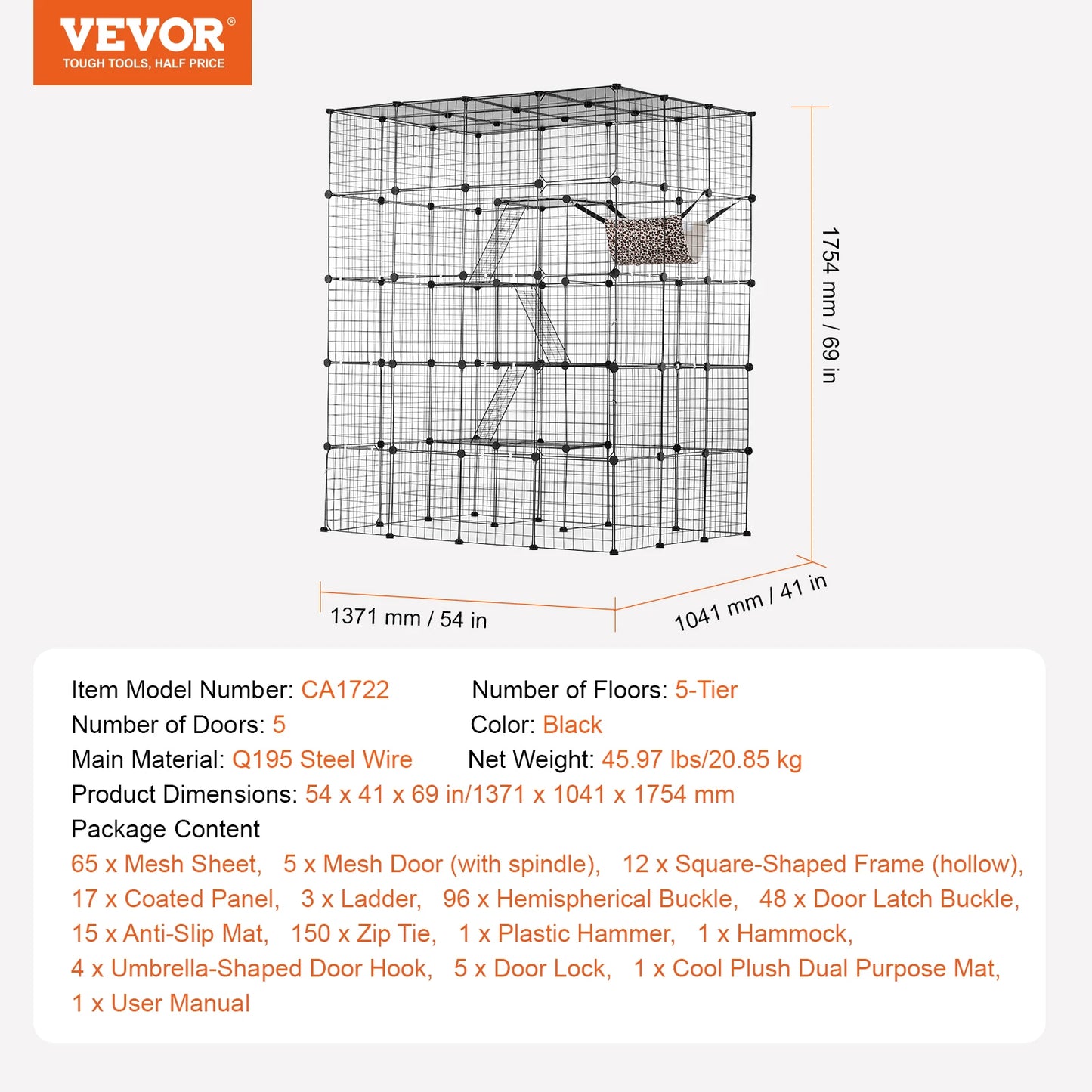 SucceBuy Large Cat Cage Detachable Metal Wire Cat Enclosure with Front Doors Hammock Ramp ladders Crate Exercise Place for Cat