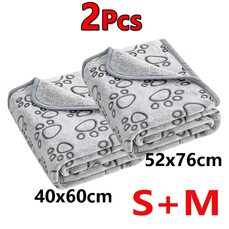 2PCS Soft Fluffy High Quality Dog Blanket Flannel Dog Sleeping Blanket Paw Print Pattern Pet Mat Warm Comfortable Cat Blanket