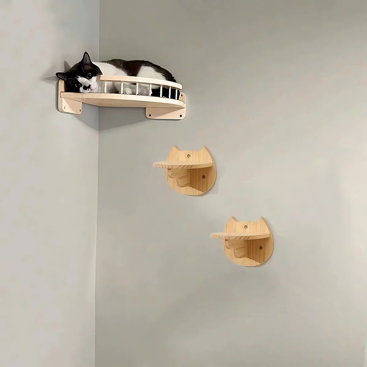 3/4Pcs Corner Hammock with Steps Set Wall Mounted Cat Tree Climbing Shelf For Indoor Cats Wooden Hanging Sleeping Bed Furniture