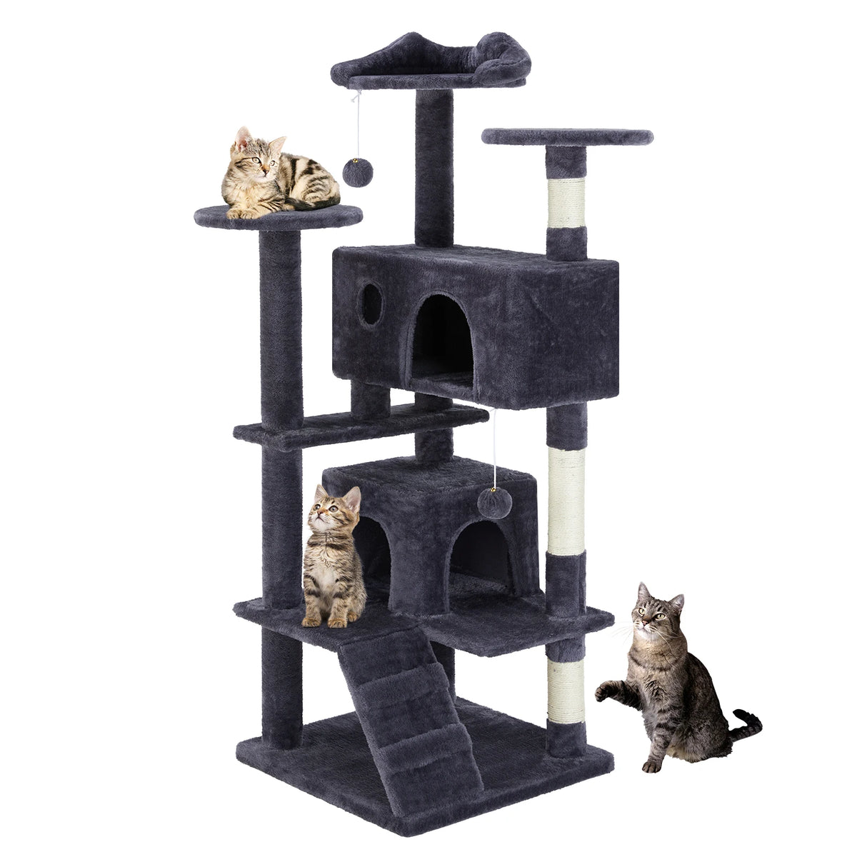 54in Tall Multi-Level Cat Tree Tower for Indoor Pet Furniture Stable Kitty Play House with Sisal Scratching Post for Home