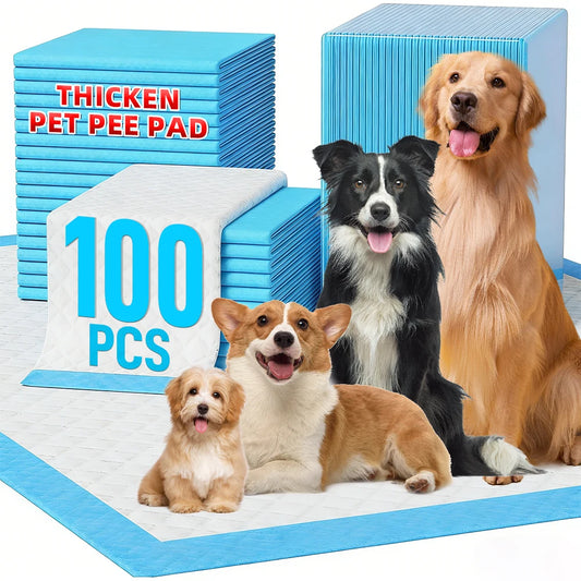 100pcs Super Absorbent Pet Training Pads, Leak-Proof & Quick-Drying Disposable Pee Pads for Dogs & Cats, Blue & White, Perfect for Puppy Housebreaking, Senior Pet Incontinence, and Travel, Ideal Gift for Dog Owners