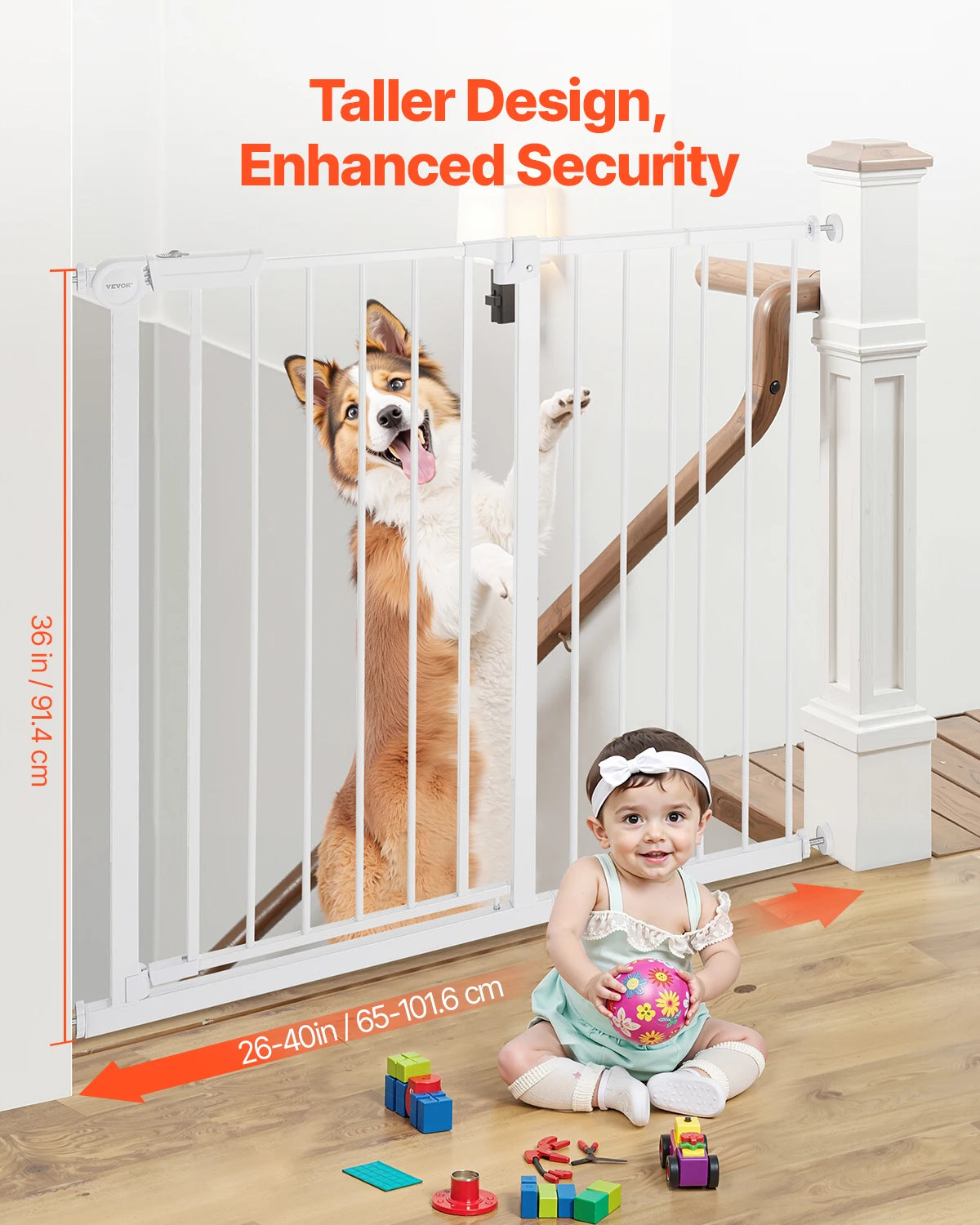 28/30/36 Inches High Dog Gate Easy Step Walk Thru Pet Security Pressure Mount Kit Wall Cups Doorways