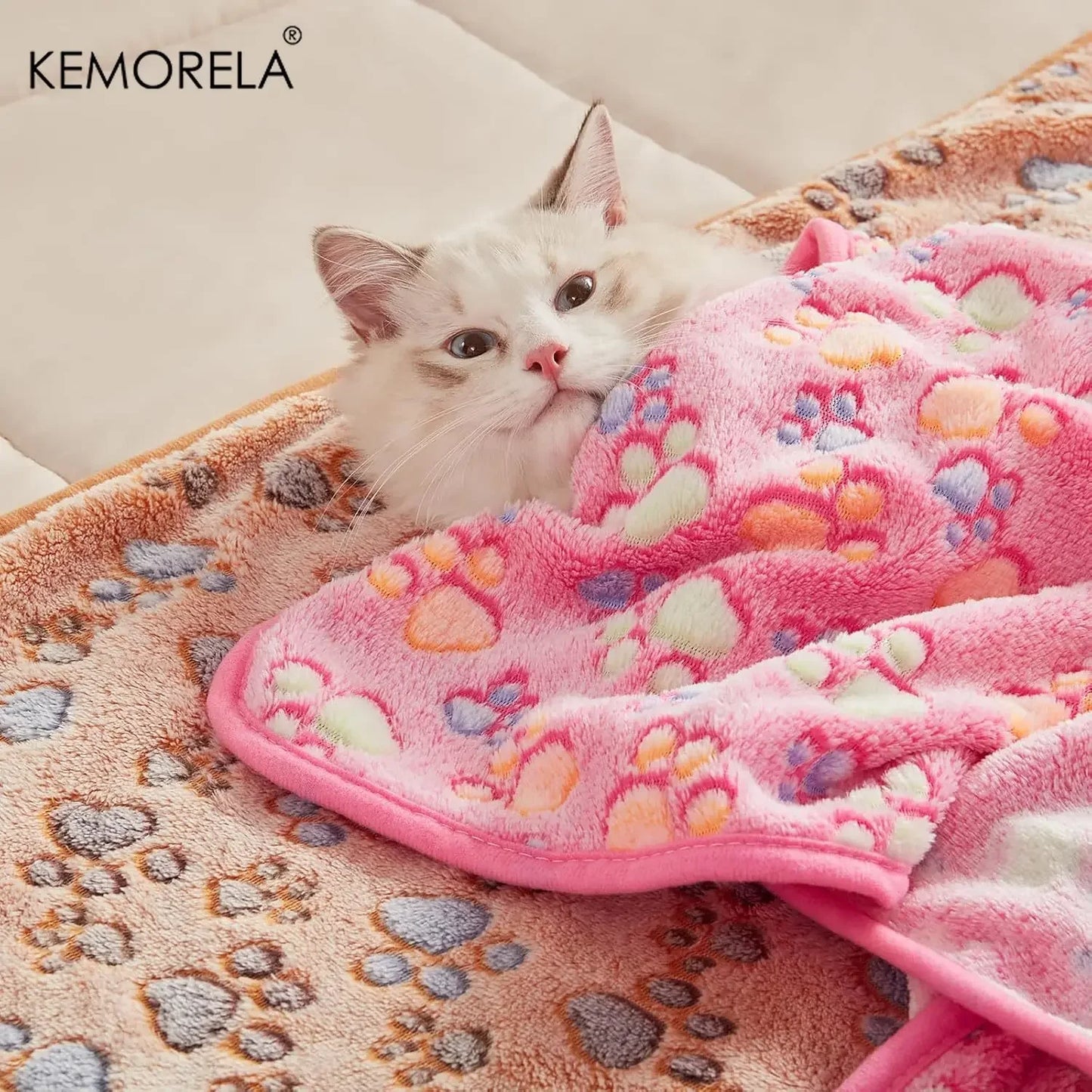 3PCS Blankets Super Soft Fluffy Premium Fleece Pet Blanket Flannel Throw for Dog Puppy Cat Paw Brown Pink White