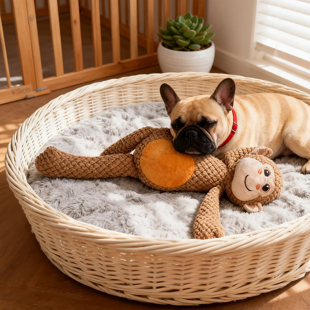 Pet Bite-Resistant Plush Interactive Toy with Sound, Cartoon Monkey Design, Suitable for Large, Medium, and Small Pets Such as Cats and Dogs, Double-Layer Fabric, Built-In Airbag