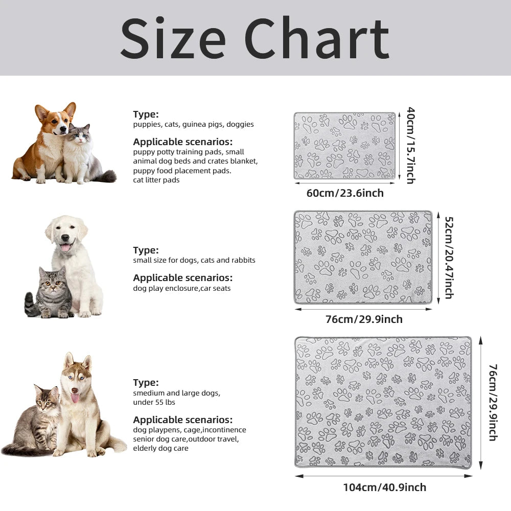 Cozy Plush Dog Paw Print Blanket - Soft Flannel Pet Bed Mat for Cats & Small to Medium Dogs, 3 Sizes, Machine Washable All-Seaso