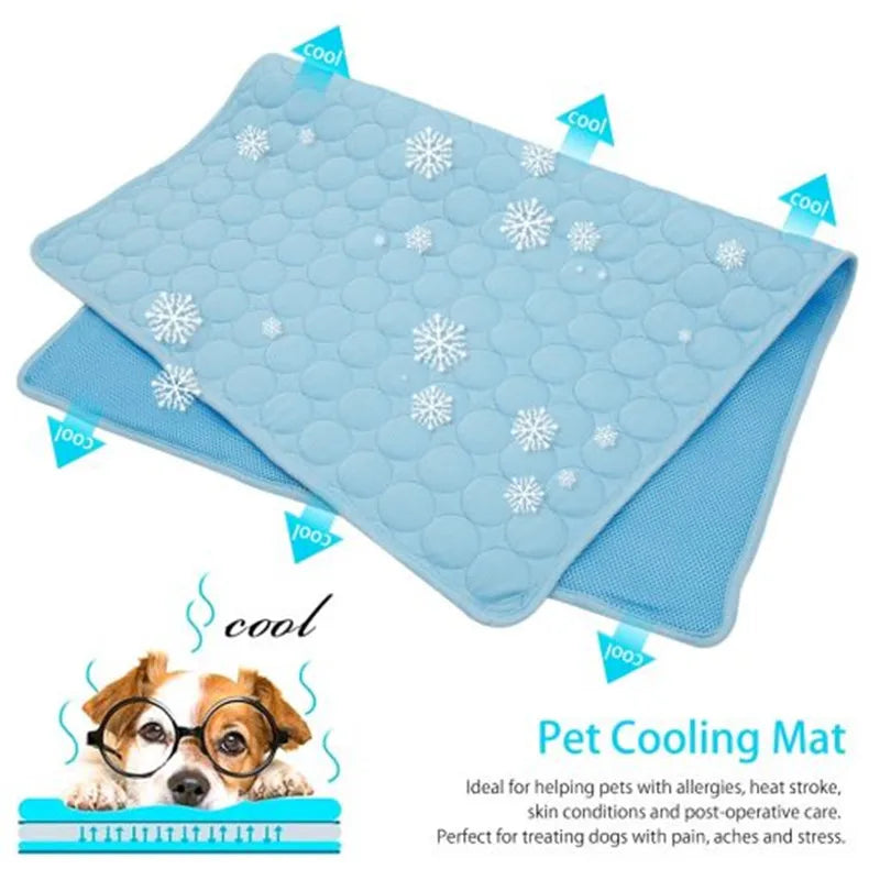 Cooling Pet Mat Breathable Washable Summer Pad Dog Cat Self Cool Blanket for Kennel Crate and Bed Sleeping Ice Silk