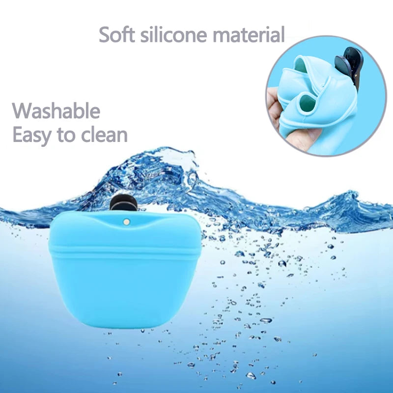 Silicone Dog Treat Pouch Magnetic Closure Pet Training Food Bag Portable Waist Clip Outdoor Puppy Snack Feeding Pocket