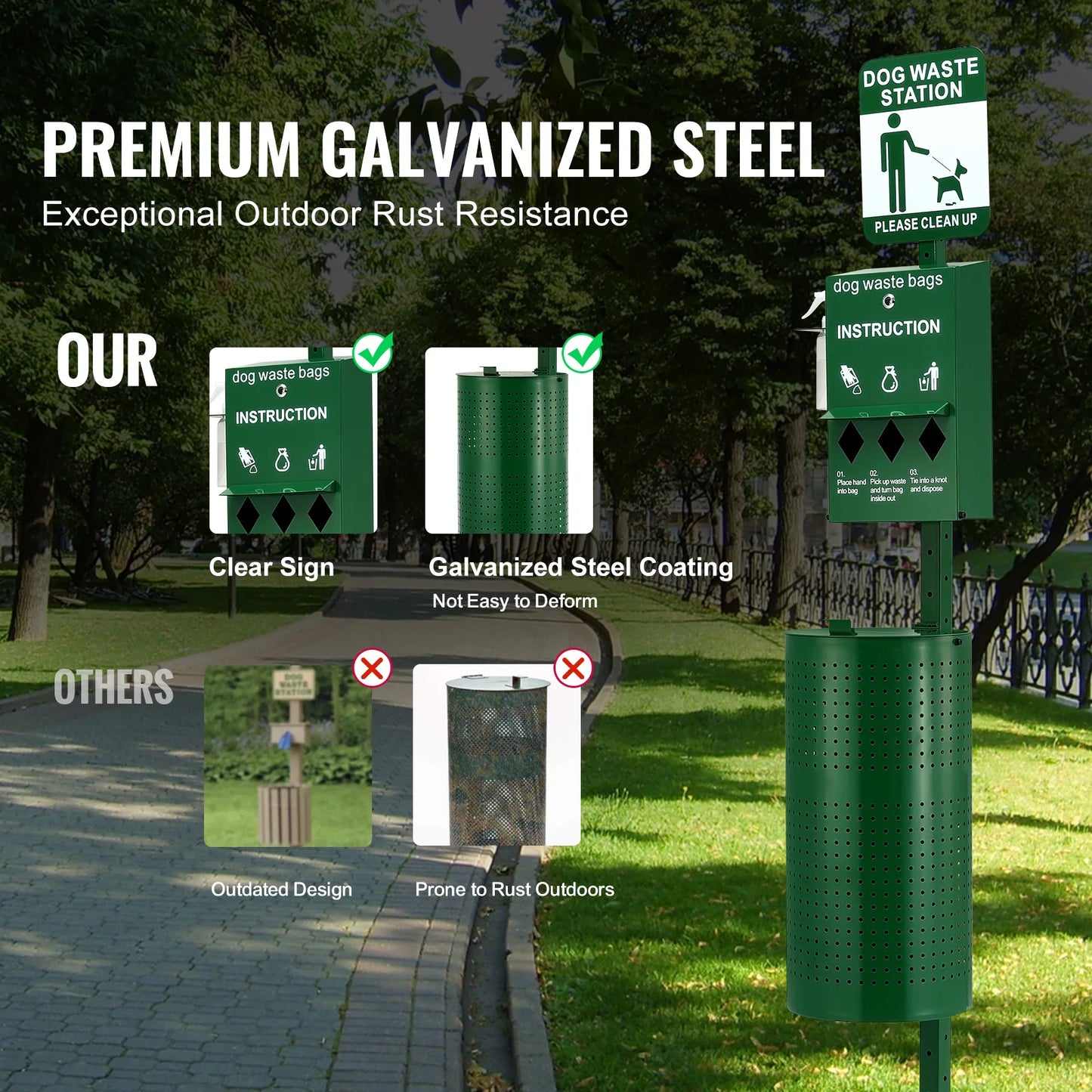 Dog Waste Station with Hand Wash Bottle Commercial Dog Poop Station Bag Dispenser Dog Waste Disposal System for Outdoor