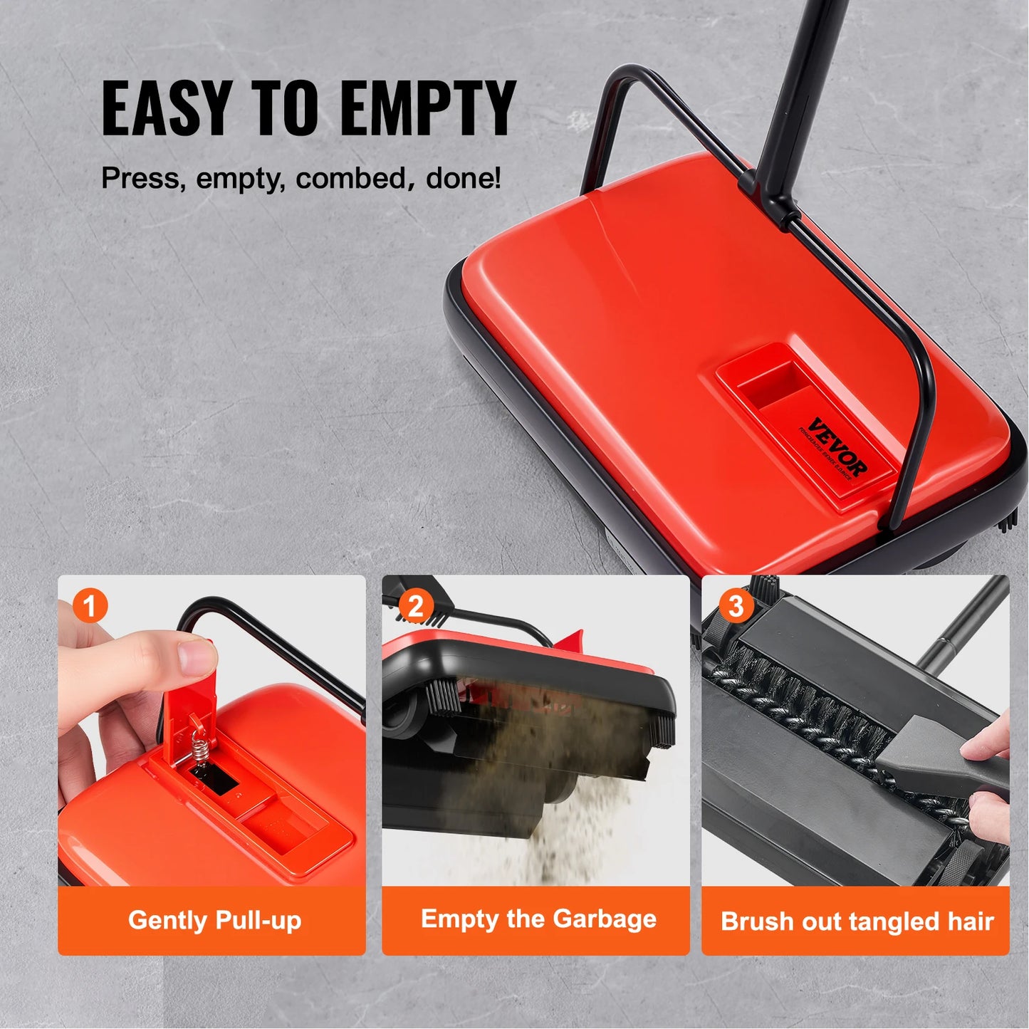 Carpet Sweeper Manual Floor Sweeper w/ 300ml Dustbin Capacity 6.7 in Cleaning Width for Home Office Carpets Pet Hair Dust