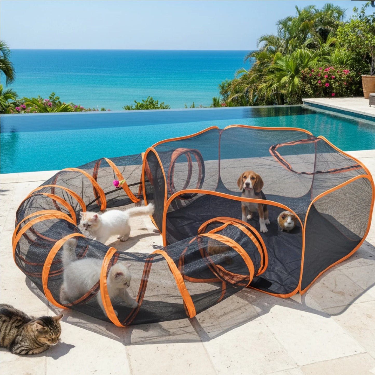 Large Portable Folding Pet Tent Play Area with Tunnel Outdoor Pet Shelter Set for Cats And Dogs