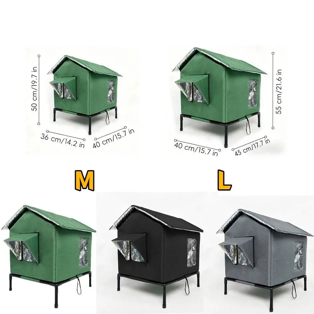 Portable Waterproof Outdoor Cat Tent Folding Warm Cooling Dog Cave Moisture-proof Raised Base Pet Condos Cat Kennel