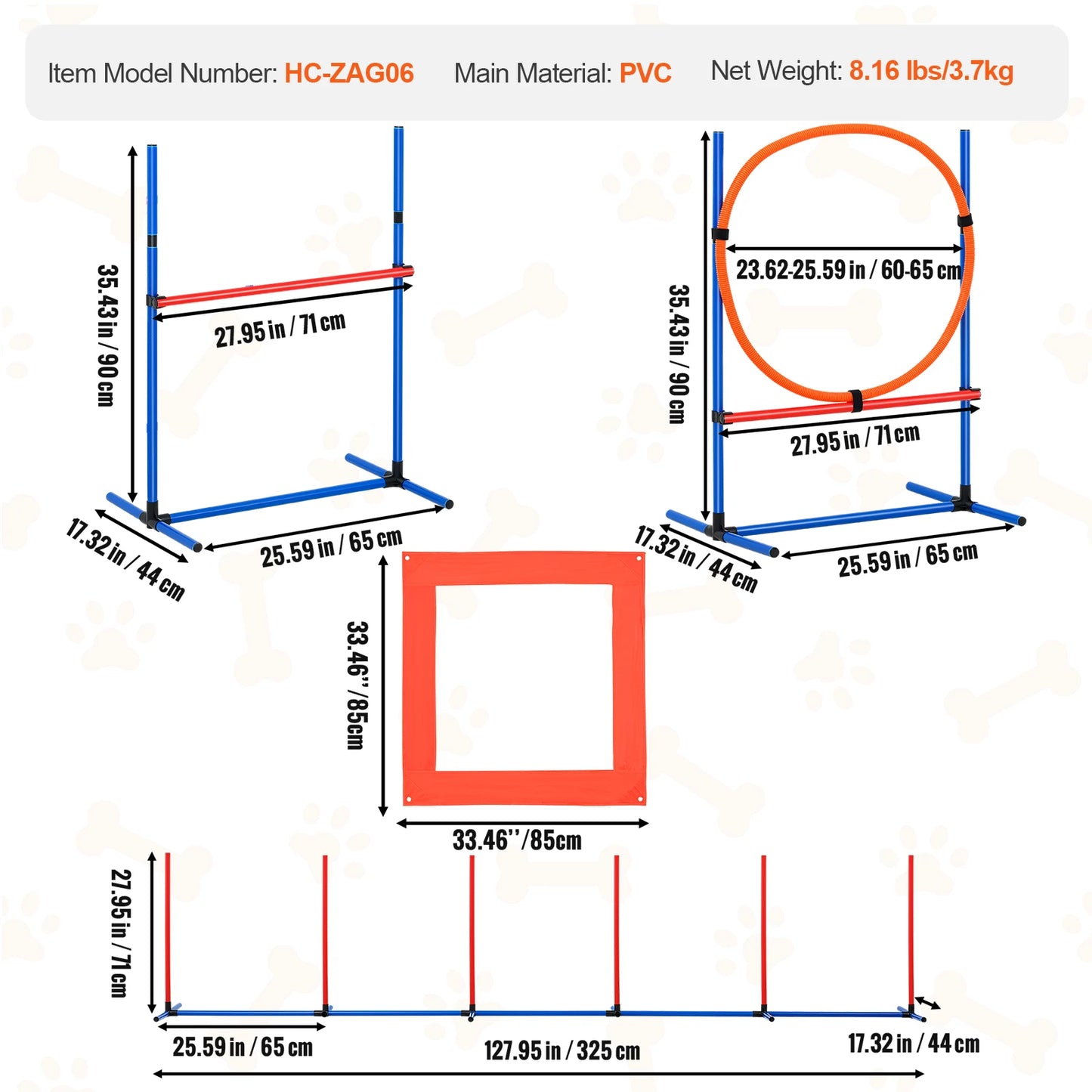 Dog Agility Training Equipment 4 PCS Set with Adjustable High Hurdles 6 Weave PolesJump Ring Square Pause Box Whistle