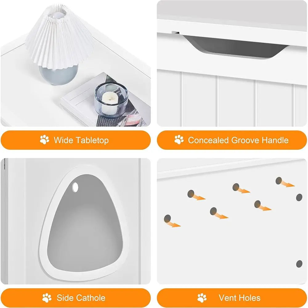 Cat Litter Box Enclosure, Box Cabinet Hidden, Wooden Pet Crate Kitty Washroom Storage Bench with Divider Home Litter Loo Indoor