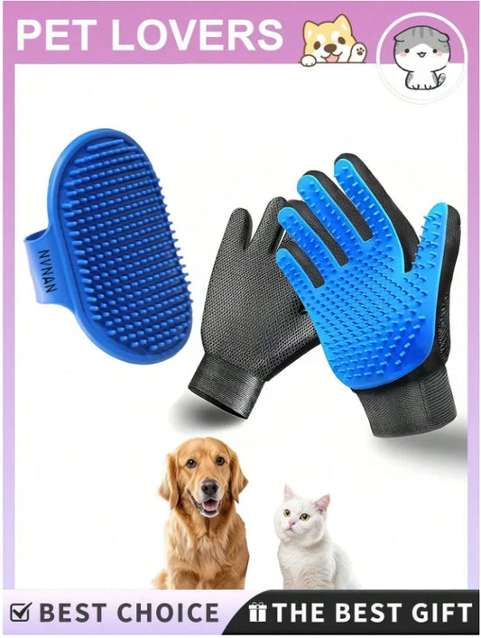 Pet Grooming Kit Pet Hair Remover Glove + Bath Brush Set Dog Cat Massage Shower Brush Pet Deshedding Glove For Dogs Cats