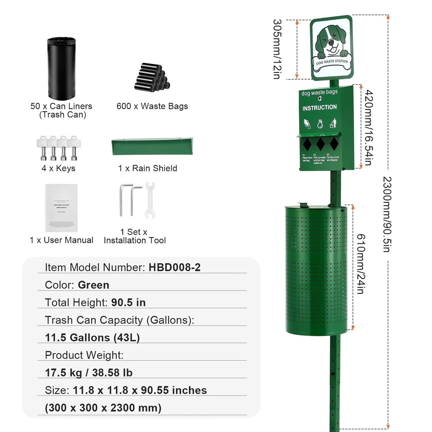 Dog Waste Station with Hand Wash Bottle Commercial Dog Poop Station Bag Dispenser Dog Waste Disposal System for Outdoor