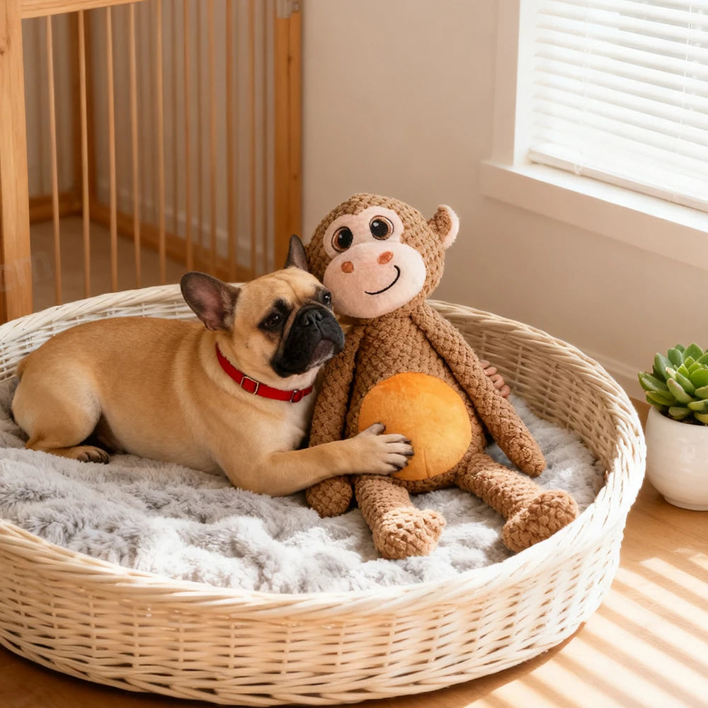 Pet Bite-Resistant Plush Interactive Toy with Sound, Cartoon Monkey Design, Suitable for Large, Medium, and Small Pets Such as Cats and Dogs, Double-Layer Fabric, Built-In Airbag