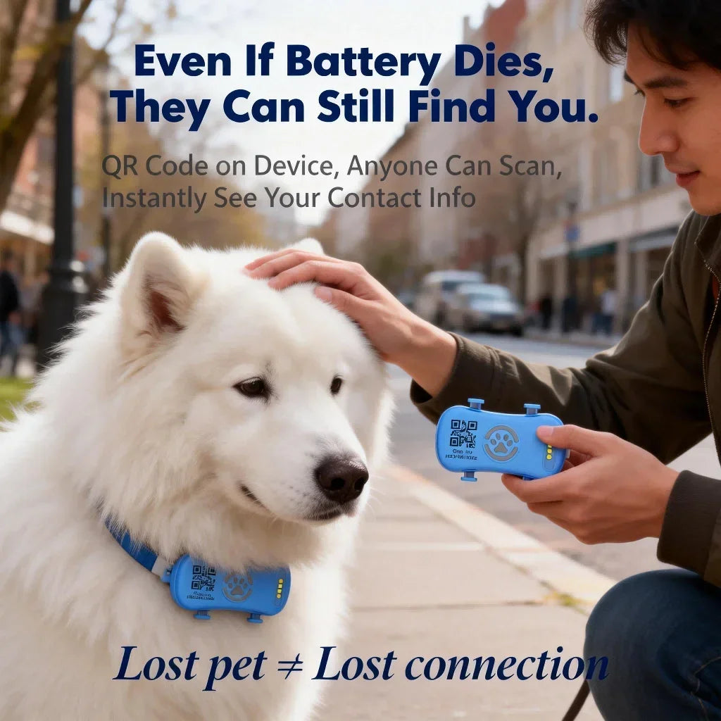 GPS Pet Tracker for Dogs Cats Built-in IoT Sim WiFi Tracking Unlimited Distance QR Code Anti-Lost Locator, Subscription Required