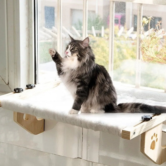 Creative Wooden Frame Cat Window Hammock Paw Print Design Durable Hanging Cat Bed Detachable Cozy Cat Bed Seat Bedside Use