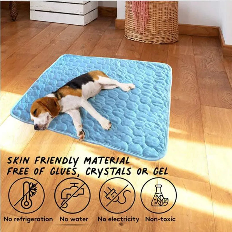 Cooling Pet Mat Breathable Washable Summer Pad Dog Cat Self Cool Blanket for Kennel Crate and Bed Sleeping Ice Silk