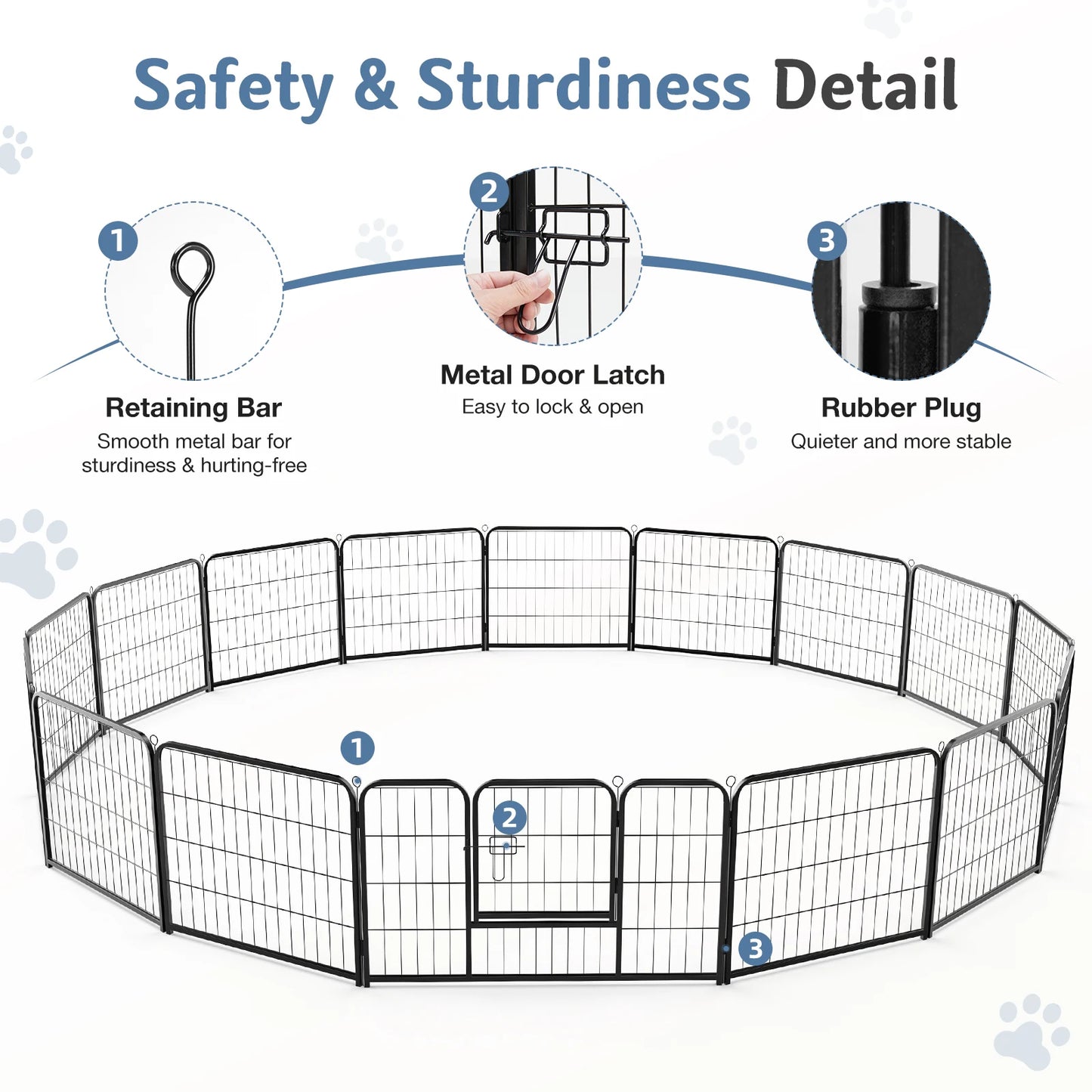 16 Panels Dog Playpen Pet Fence Metal 24 Inch to 32 Inch Foldable Large Dog Puppy Exercise for Yard Gate Camping Outdoor
