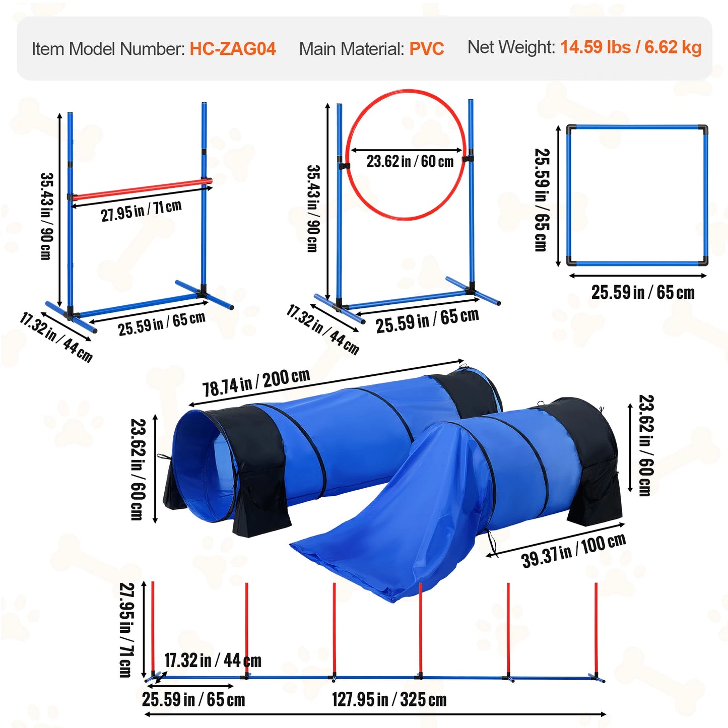 Dog Agility Training Equipment 4 PCS Set with Adjustable High Hurdles 6 Weave PolesJump Ring Square Pause Box Whistle