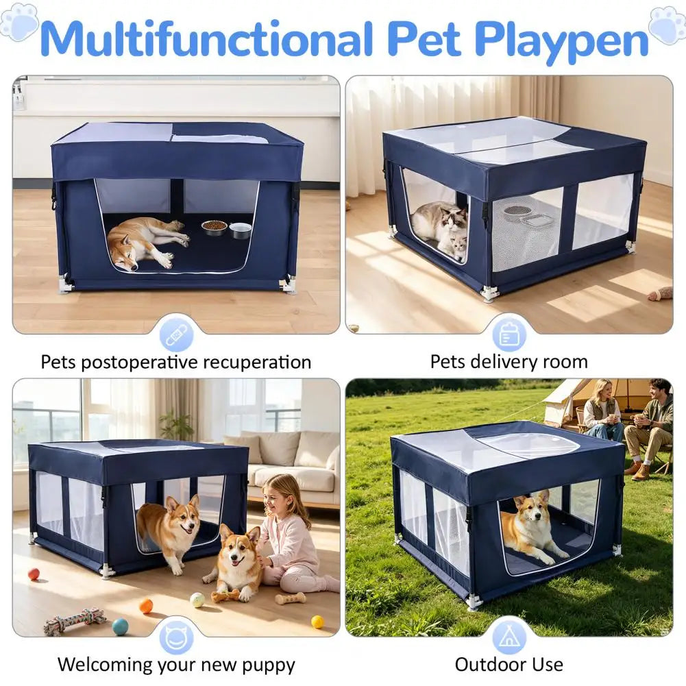 Foldable Dog Playpen with Top Cover,Indoor Outdoor Puppy Fence with Sturdy Steel Frame&Oxford Cloth,Pet Playpen with Mesh Cover