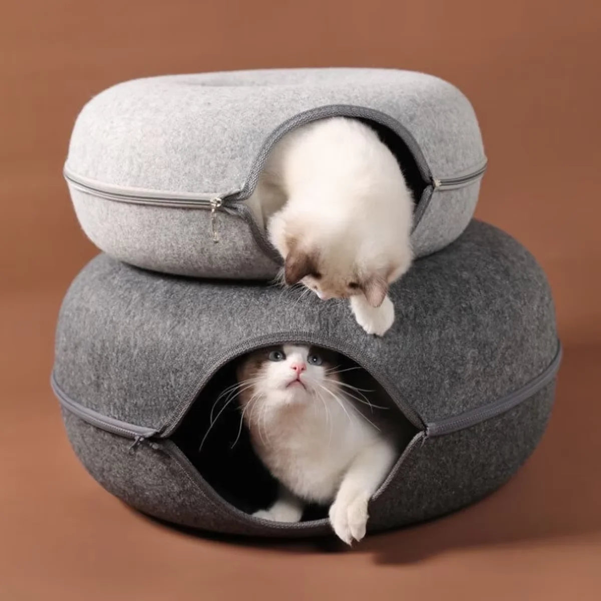 Interactive Round Cat Tunnel Donut Nest Felt Kittens Bed House Scratcher Sleeping Cushion Pet Toy for Cats