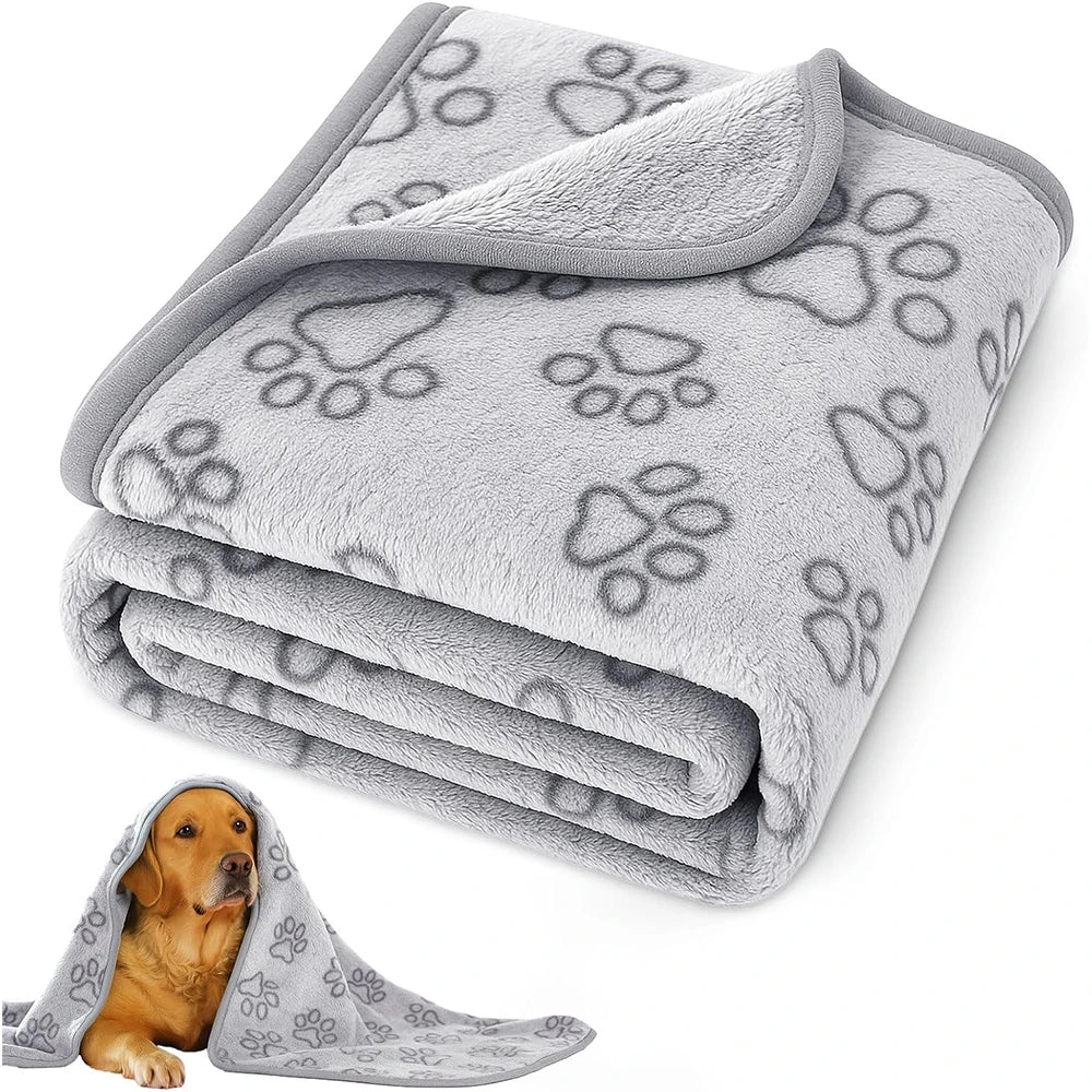 Cozy Plush Dog Paw Print Blanket - Soft Flannel Pet Bed Mat for Cats & Small to Medium Dogs, 3 Sizes, Machine Washable All-Seaso