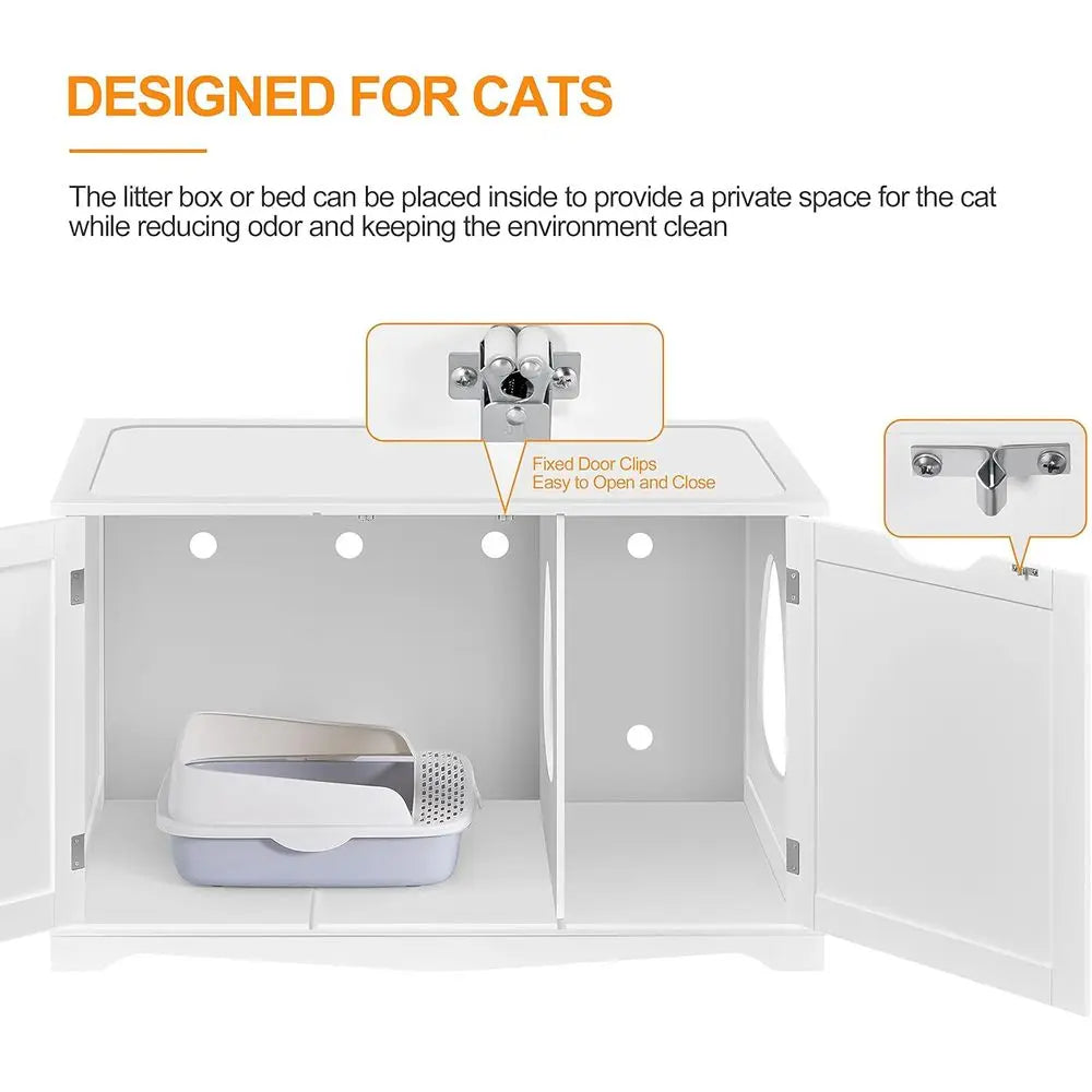 Cat Litter Box Enclosure, Box Cabinet Hidden, Wooden Pet Crate Kitty Washroom Storage Bench with Divider Home Litter Loo Indoor