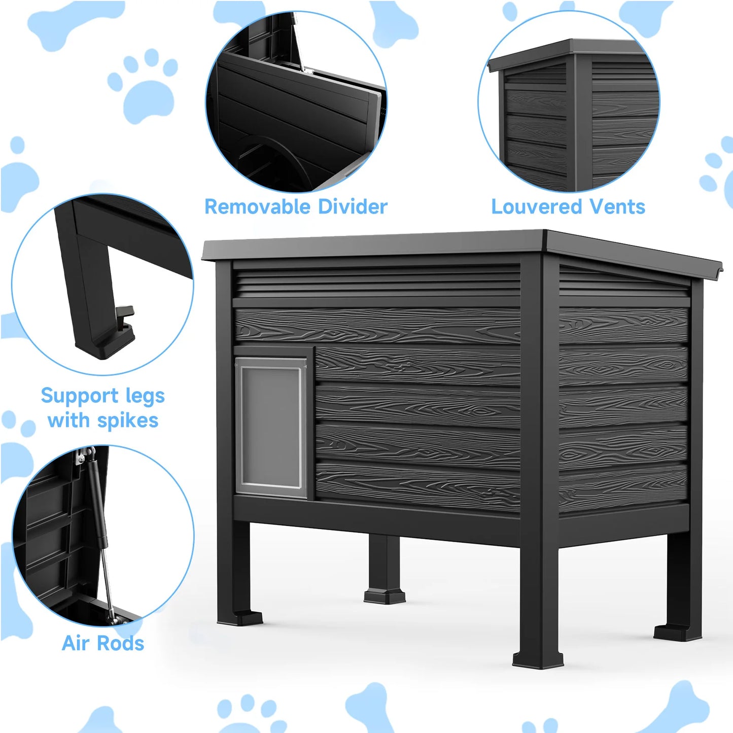Indoor Outdoor Plastic Cat House with Heating Pad, Weatherproof Elevated Cat Shelter ,Dual Use Indoor Outdoor Cat Cabin for Cold Weather