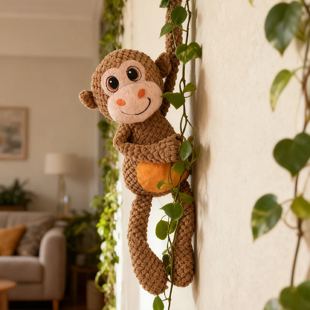Pet Bite-Resistant Plush Interactive Toy with Sound, Cartoon Monkey Design, Suitable for Large, Medium, and Small Pets Such as Cats and Dogs, Double-Layer Fabric, Built-In Airbag
