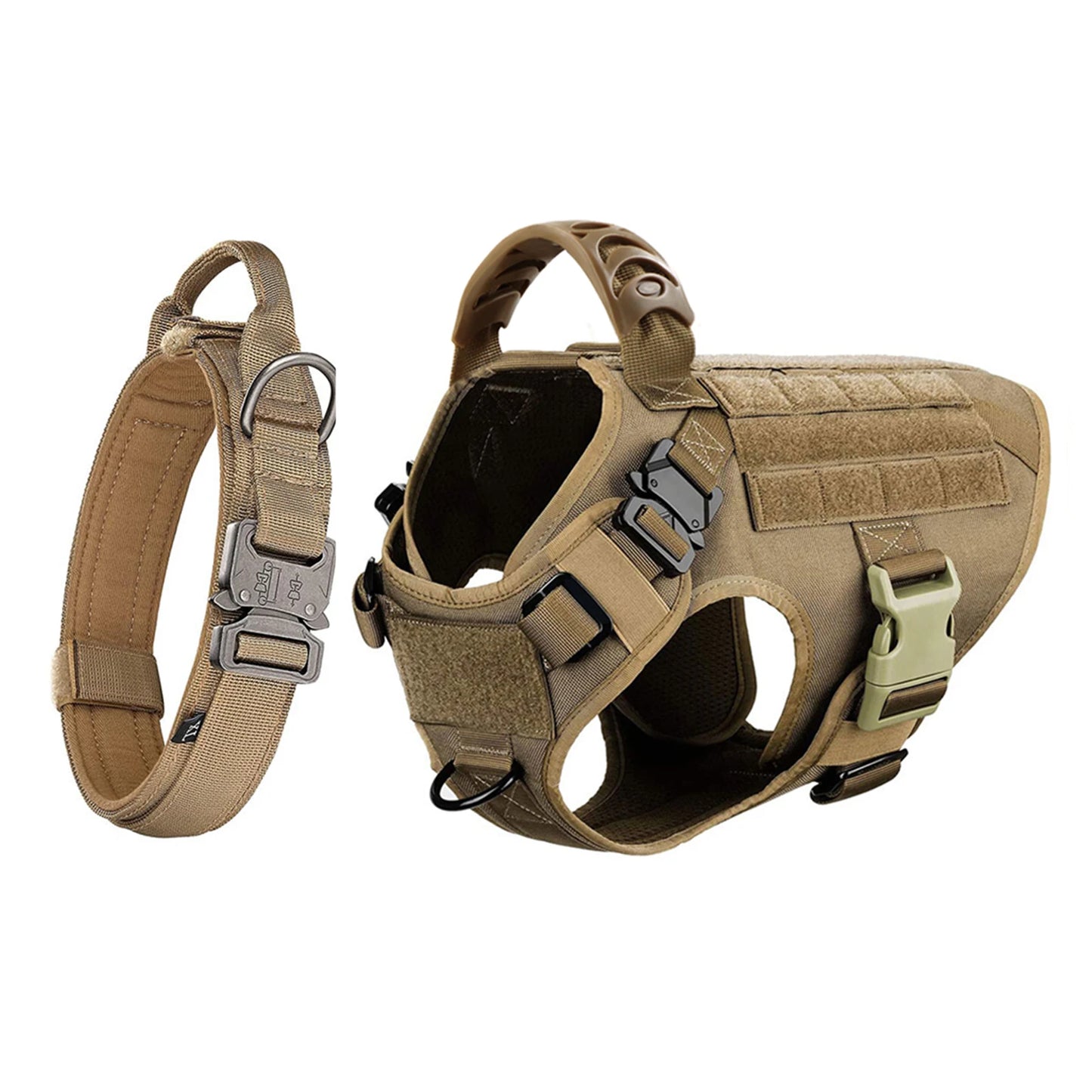 Dog Harness Collar Set Adjustable Tactical Dog Vest Harness And Durable Nylon Dog Collar Combo For Small Medium Large Dogs Outdoor Walking Training