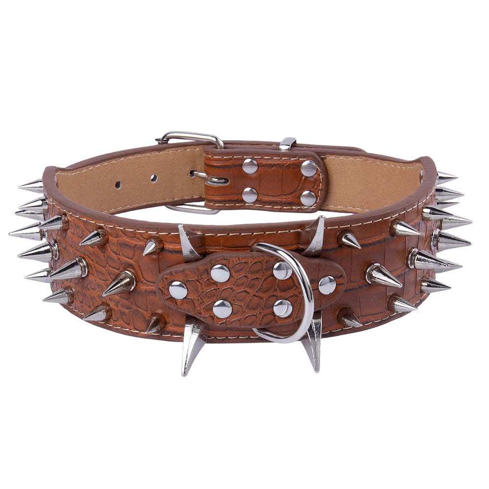 Width 2 Inch Anti-bite Spiked Dog Collars Adjustable PU Leather Necklace Heavy Duty Sharp Rivets Pet Collar Outdoor Dog Walking