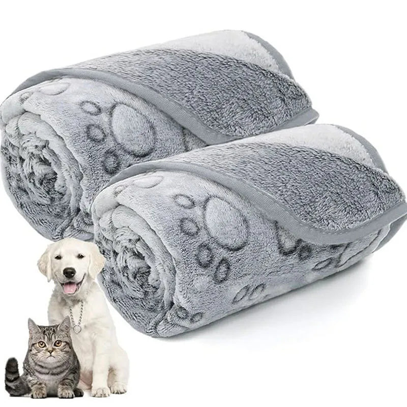 2PCS Soft Fluffy High Quality Dog Blanket Flannel Dog Sleeping Blanket Paw Print Pattern Pet Mat Warm Comfortable Cat Blanket
