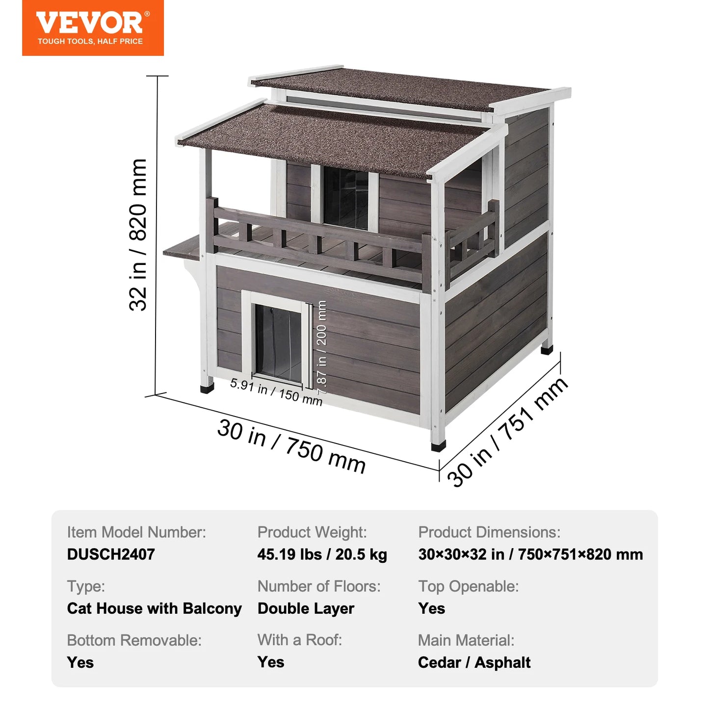 SucceBuy Outdoor Cat House Weatherproof  2-story Large Outdoor Wooden Cat House with Balcony Door and Open Roof Feral Cat Shelter