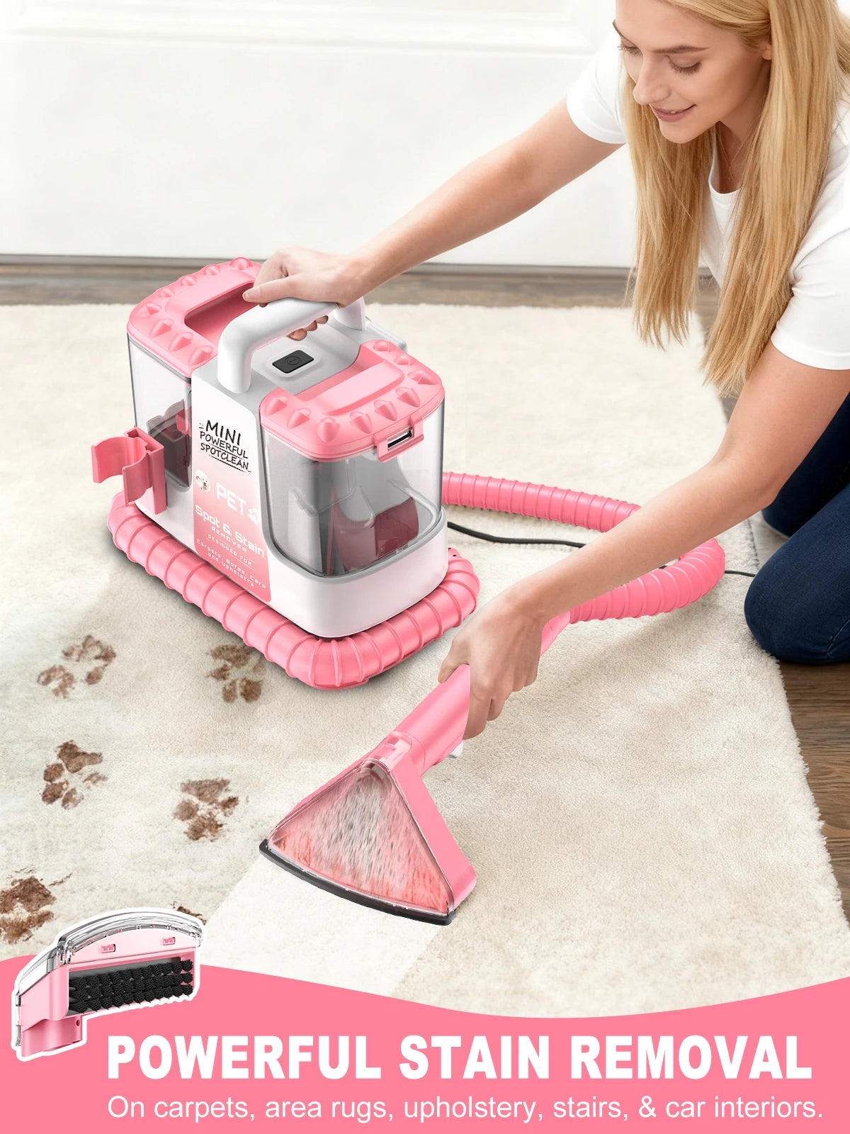 Upholstery Cleaner Device and Wet Vacuum Cleaner - 32Kpa Compact Washing Textile Cleaner for Carpet, Upholstery Car Seats & Sofa