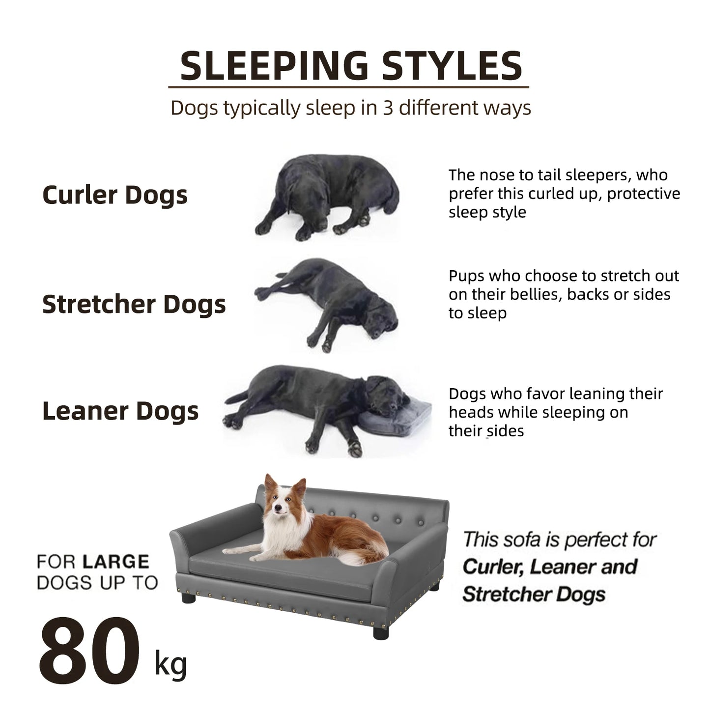 Elevated Dog Bed Sofa Mat Microfiber Leather Cover for Large Pet Snuggle Lounge Chair with Removable Cushion