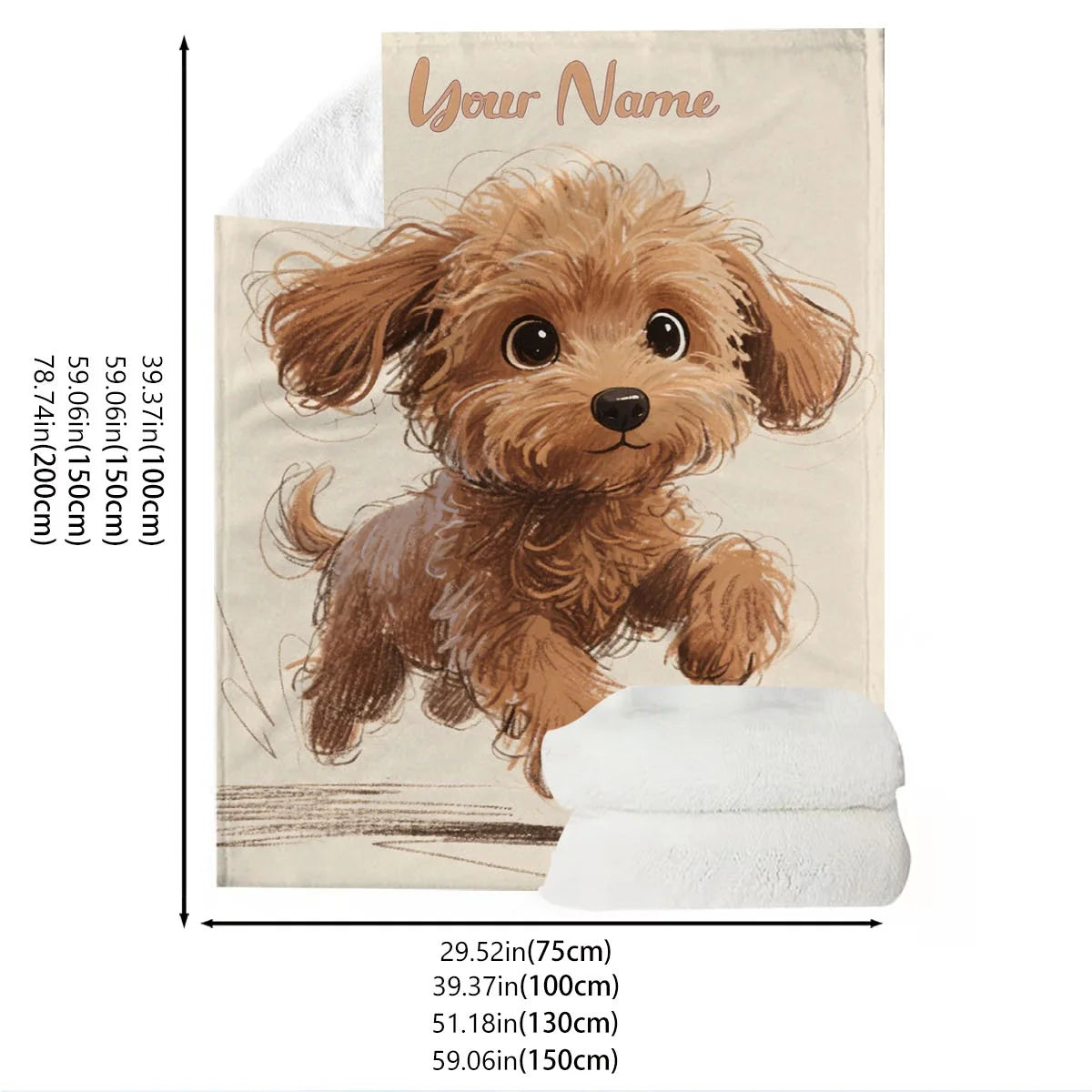 Custom Name with Playful Puppy Pattern Blanket, Adorable Brown Curly Haired Dog Design, Perfect Birthday Gift for Dog Lovers