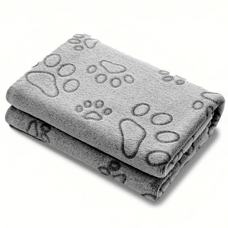 Cozy Plush Dog Paw Print Blanket - Soft Flannel Pet Bed Mat for Cats & Small to Medium Dogs, 3 Sizes, Machine Washable All-Seaso