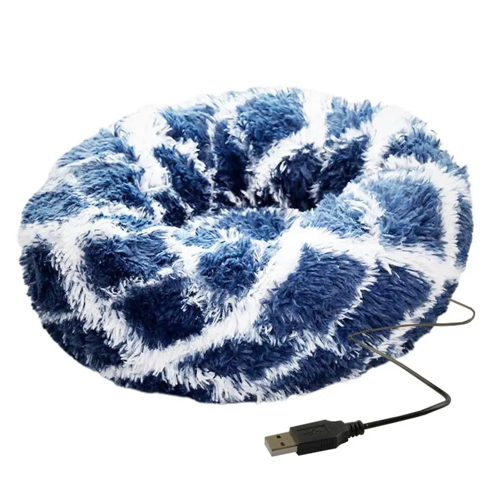 Round Dog Bed Soft Plush Pet Beds USB Heating Donut Round Beds for Dog Cat Comfortable House Pet Supplies Accessories