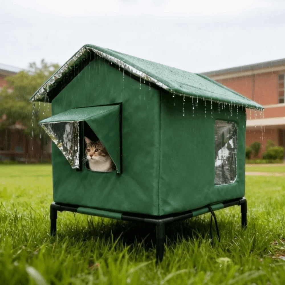 Portable Waterproof Outdoor Cat Tent Folding Warm Cooling Dog Cave Moisture-proof Raised Base Pet Condos Cat Kennel