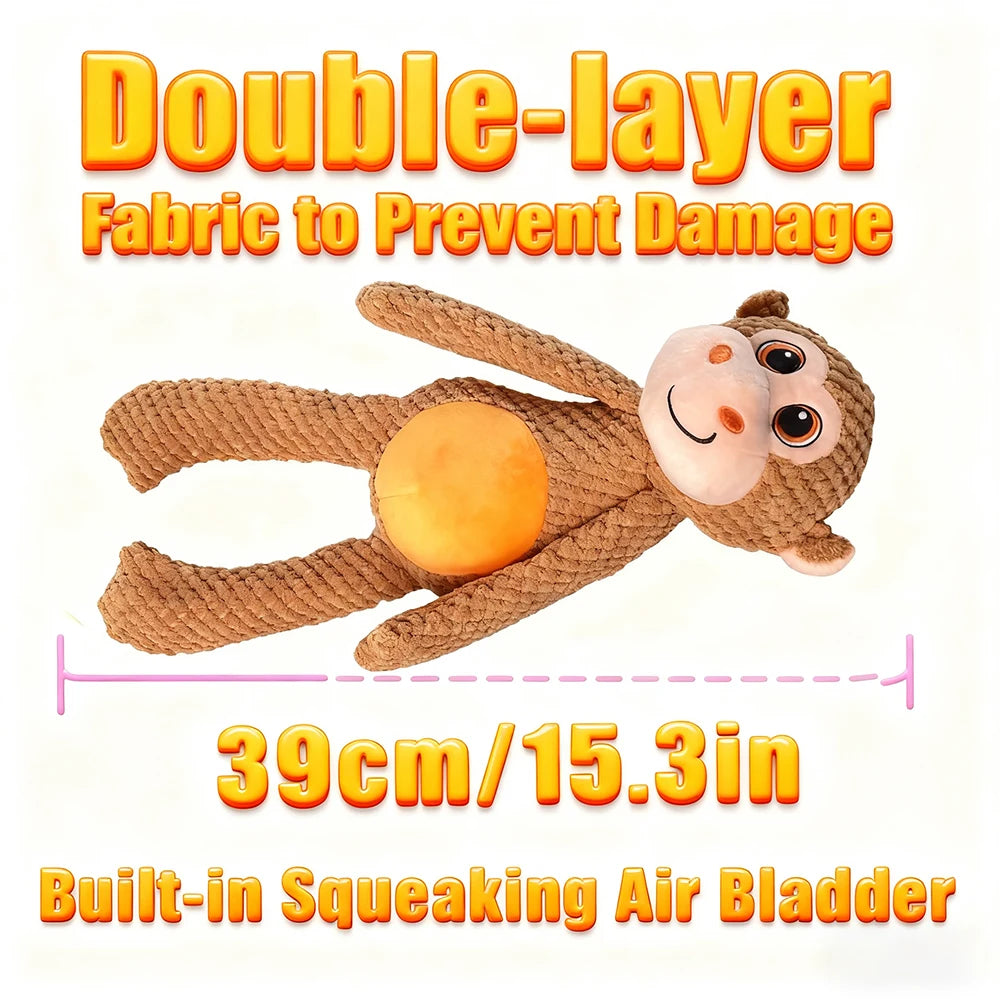 Pet Bite-Resistant Plush Interactive Toy with Sound, Cartoon Monkey Design, Suitable for Large, Medium, and Small Pets Such as Cats and Dogs, Double-Layer Fabric, Built-In Airbag