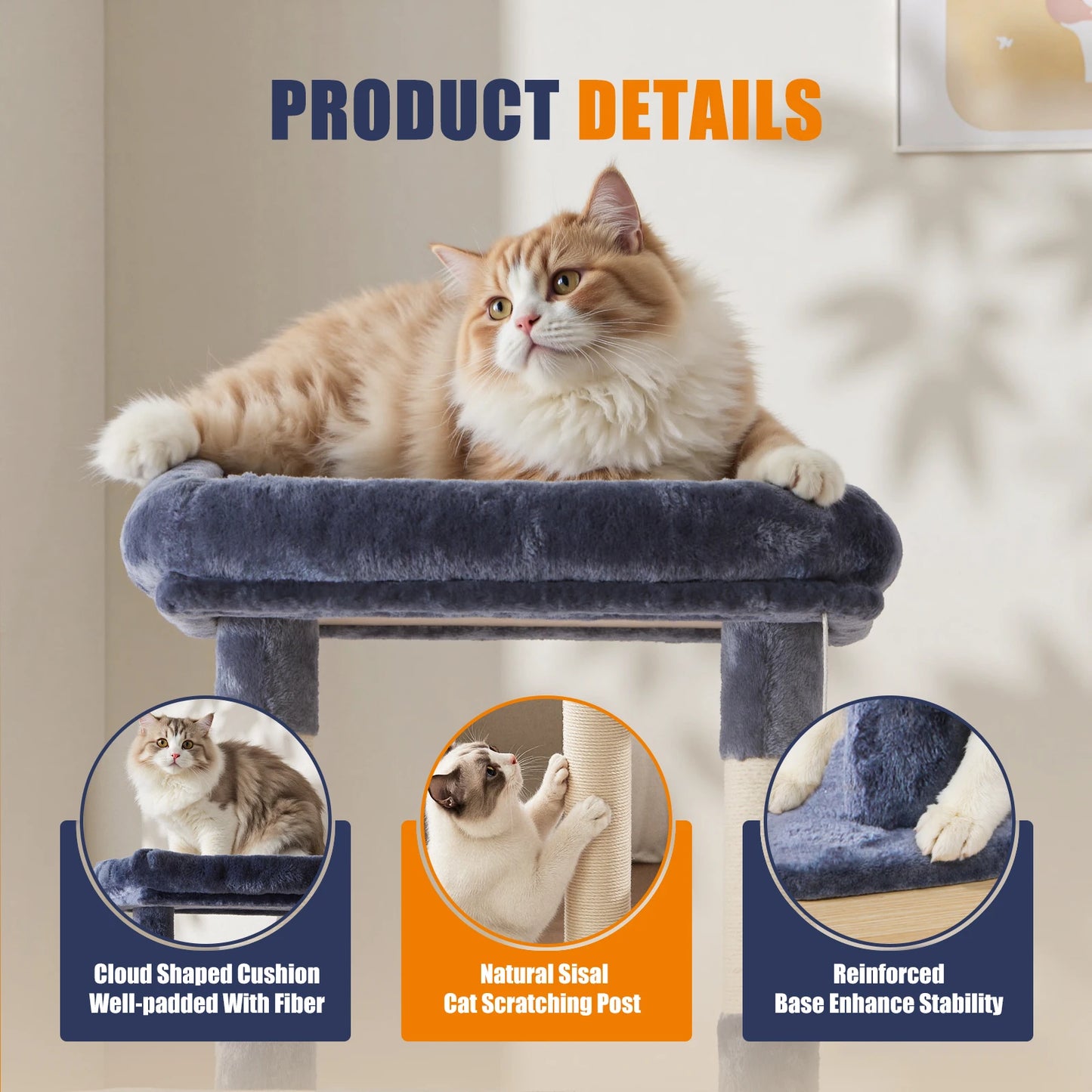 63In Cat Tree Tall Multi-Cat Climbing Tower for Pet Furniture Natural Sisal Scratching Posts Stable Pet House for Indoor Cat