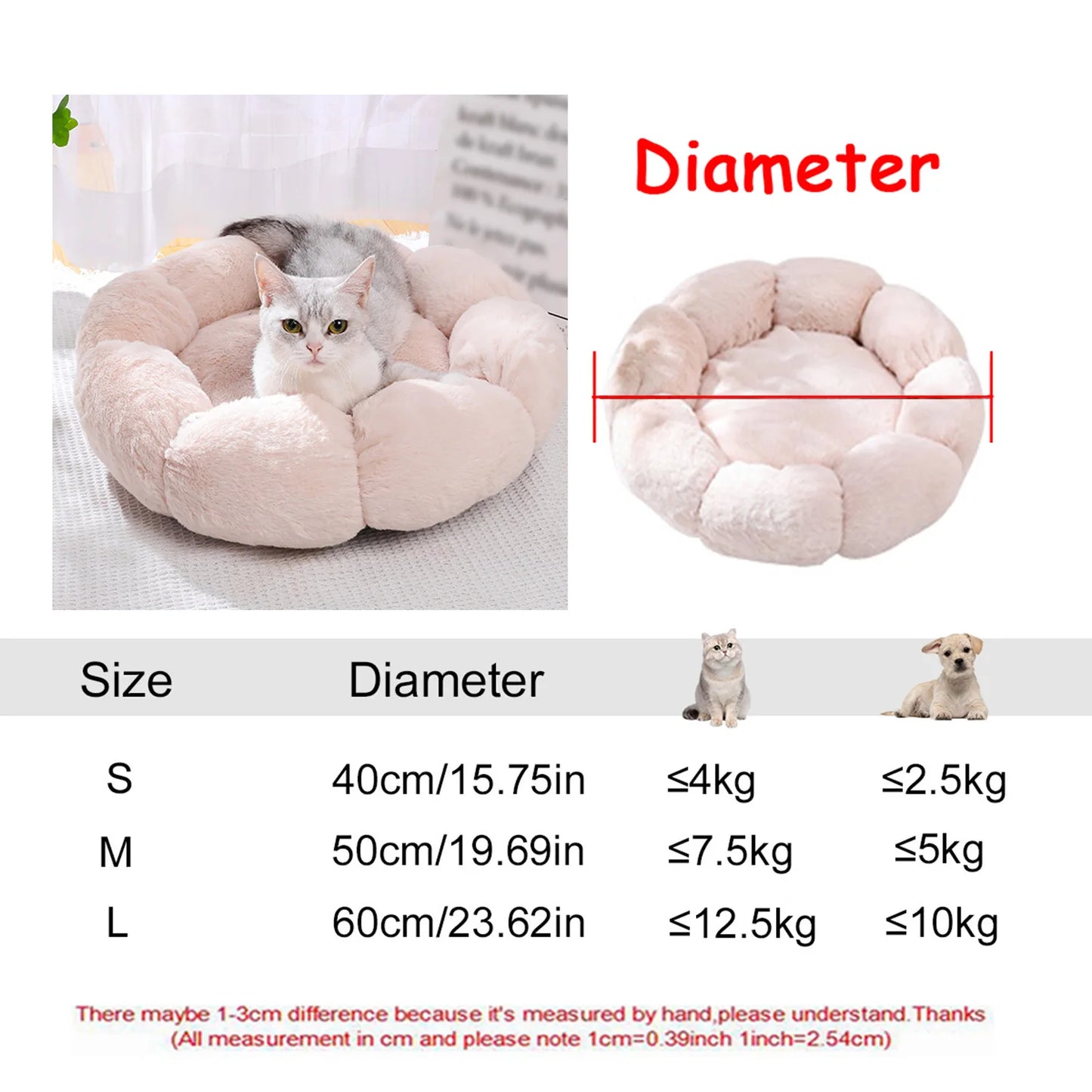 40-90cm  - 6 Sizes Round Pet Bed for Large Dog Bed Super Soft Cat Bed Plush Dog House for Medium Dog House Winter Warm Sleeping