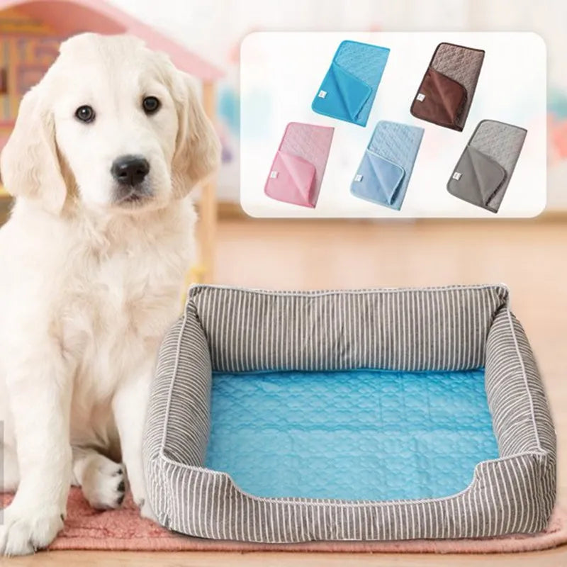 Cooling Pet Mat Breathable Washable Summer Pad Dog Cat Self Cool Blanket for Kennel Crate and Bed Sleeping Ice Silk